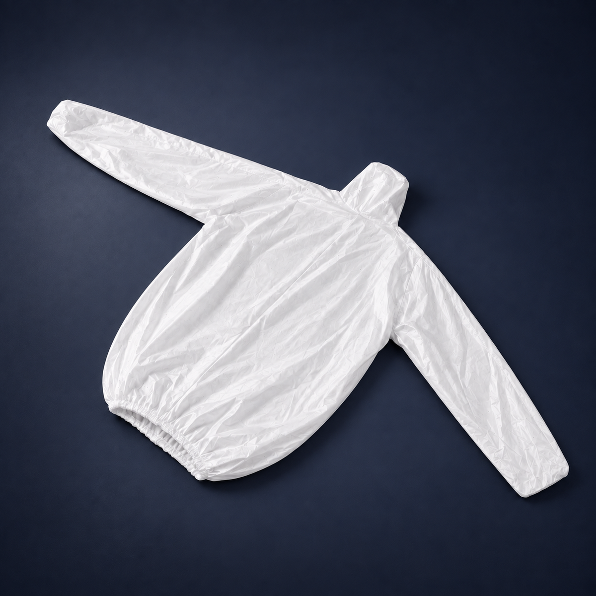 Lissaire shirt attachment, a white inflatable shirt bag laid flat on a navy background