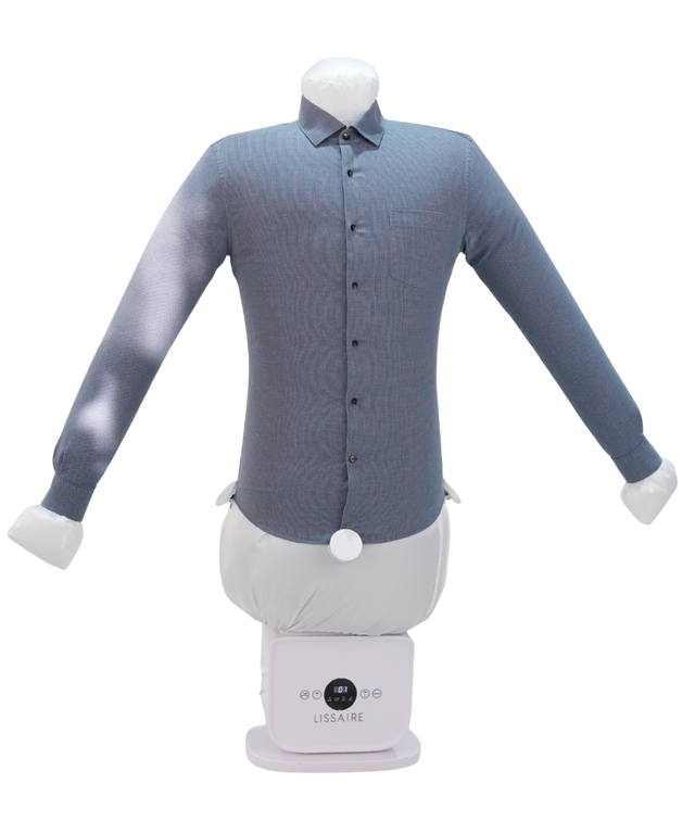 The Lissaire Automatic Ironing Machine with a shirt on it