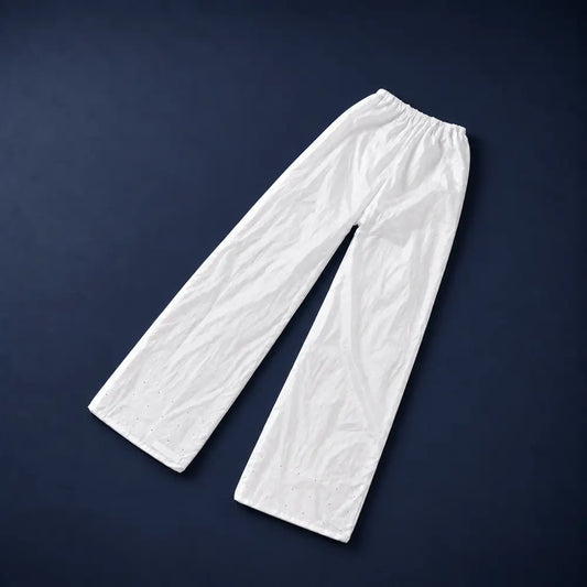 Lissaire pants attachment, a white inflatable trouser cover laid flat on a navy background